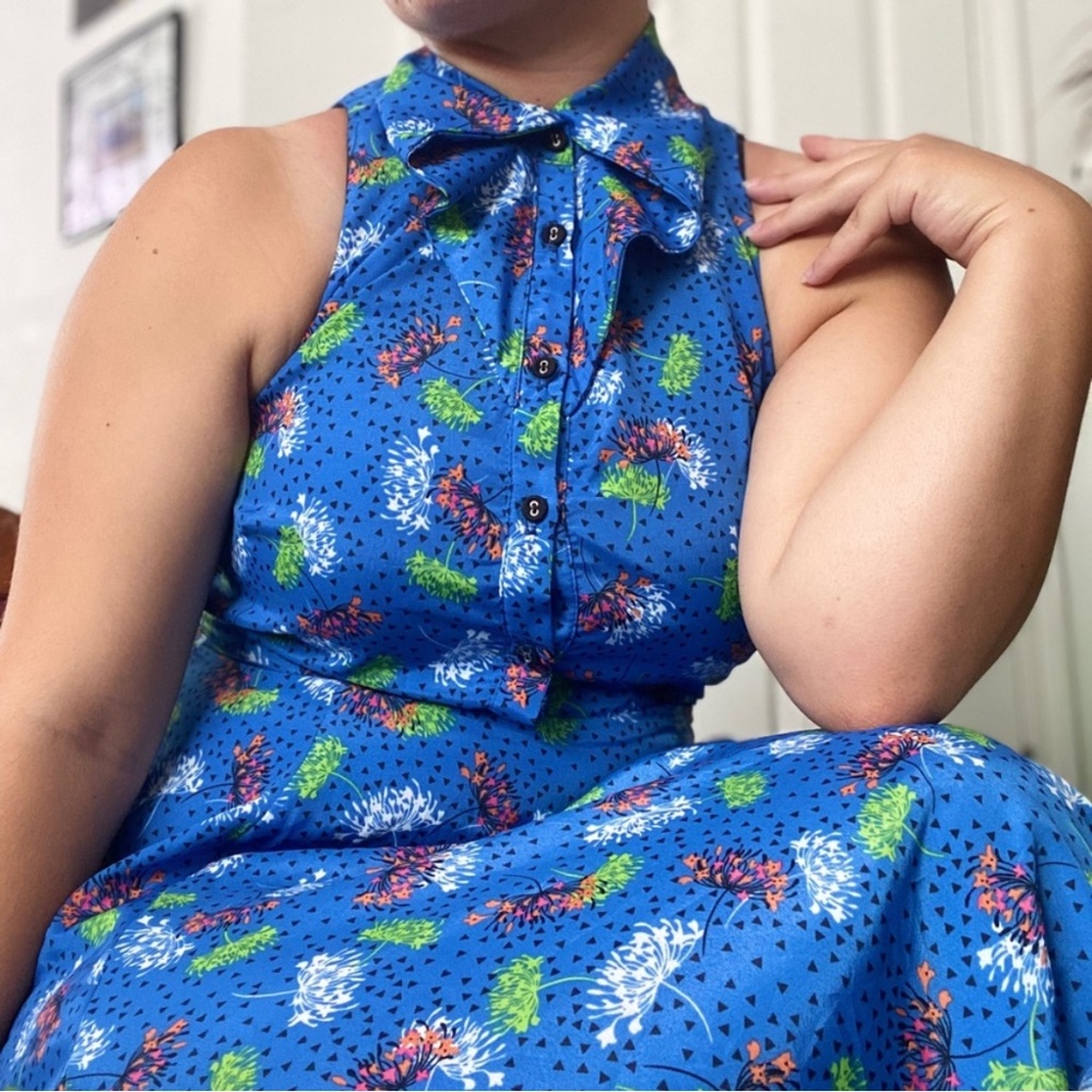 Anthropologie Eva Franco Blue Dandelion Sleeveless Fit and Flare Dress